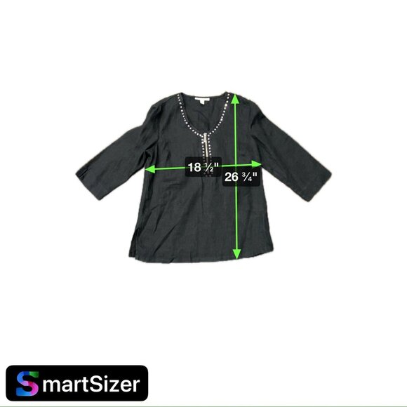 JM Collection Black Linen Tunic Top Rhinestone Detail Zipper Neck Size 8 - Picture 7 of 8